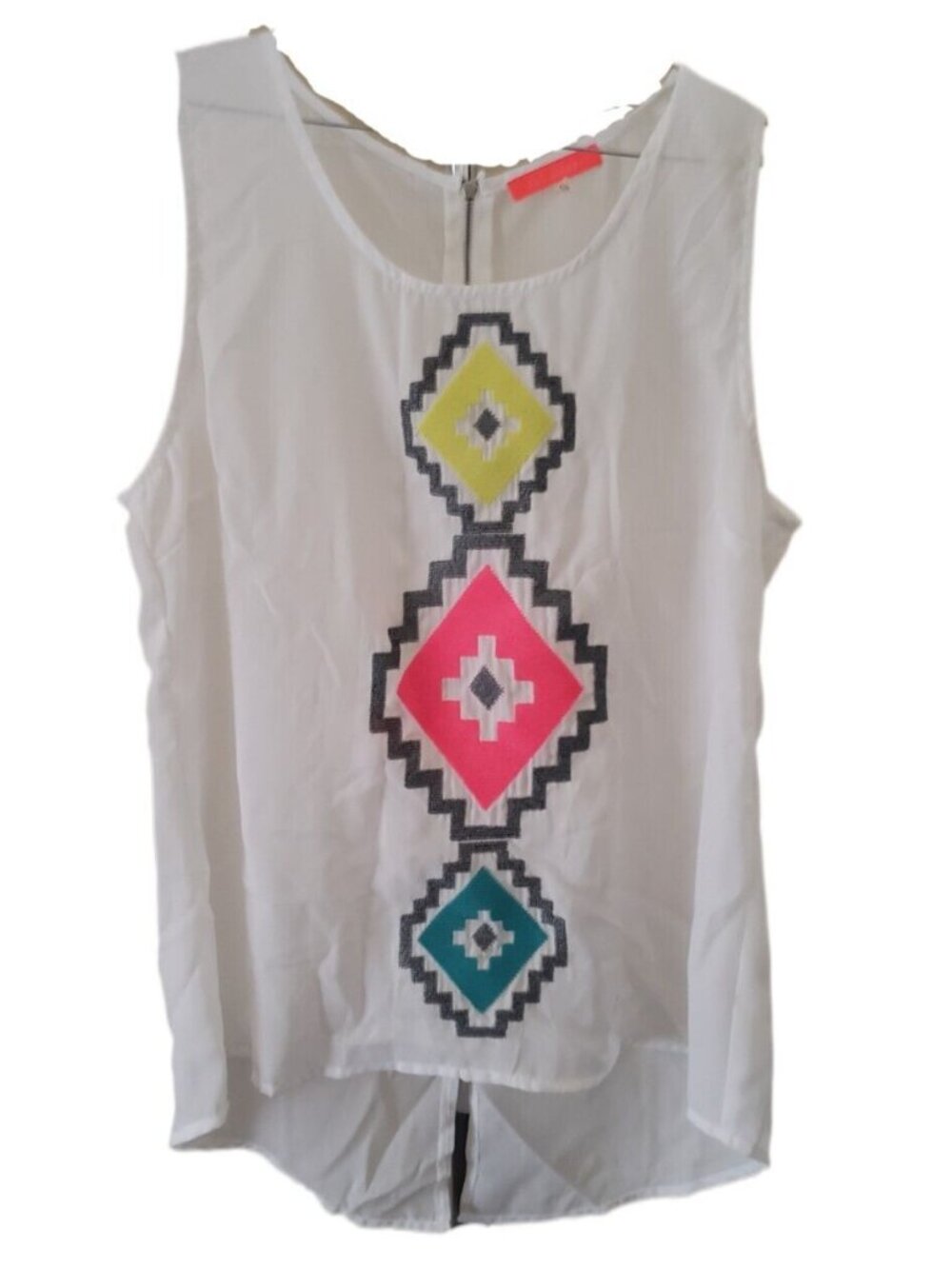 Lulumari White Aztec Design Sleeveless Top